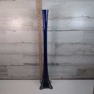 Vintage Cobalt Blue Swung Glass Vase 24.5 Inch Mid Century Modern Floor Decor